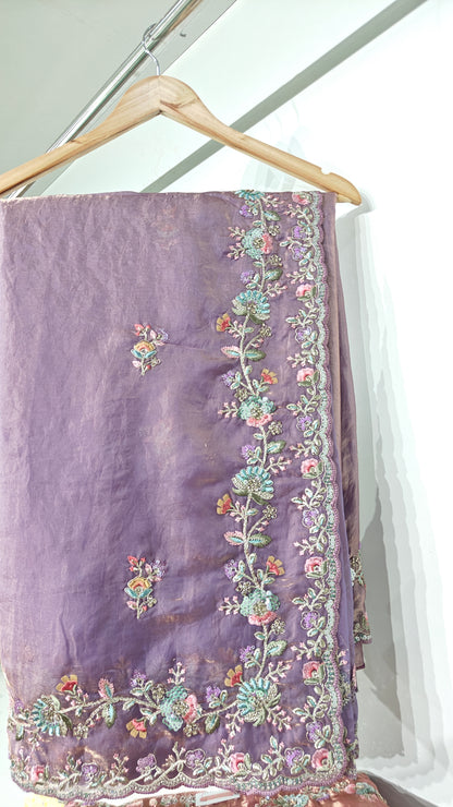 Dusty Lavender Satin Silk Saree