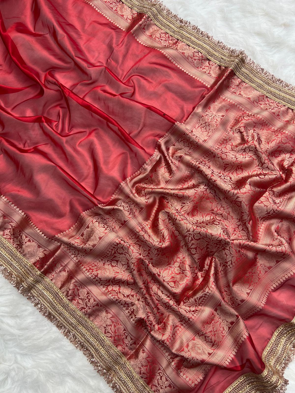 Red Banarasi Soft Tissue Silk Saree