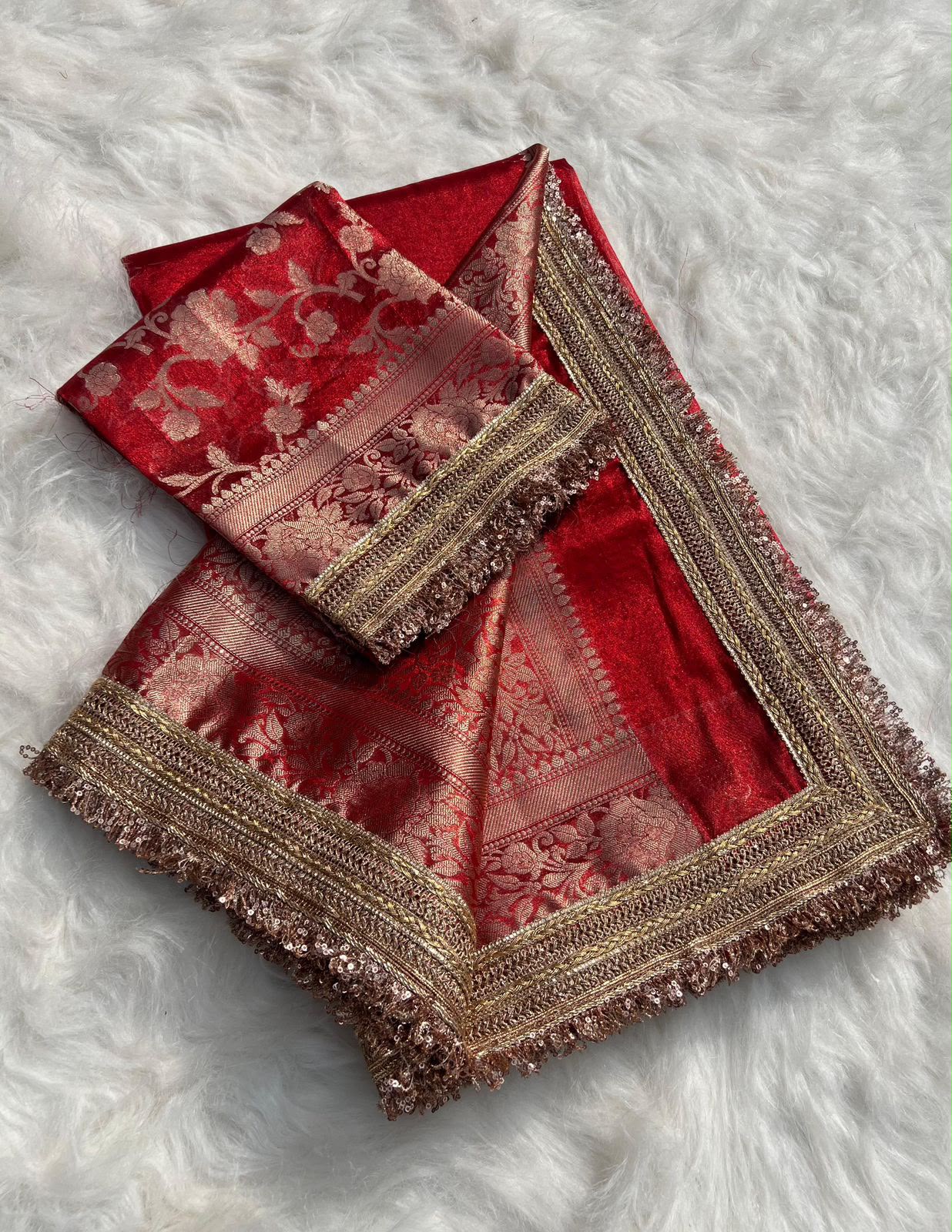 Red Banarasi Soft Tissue Silk Saree