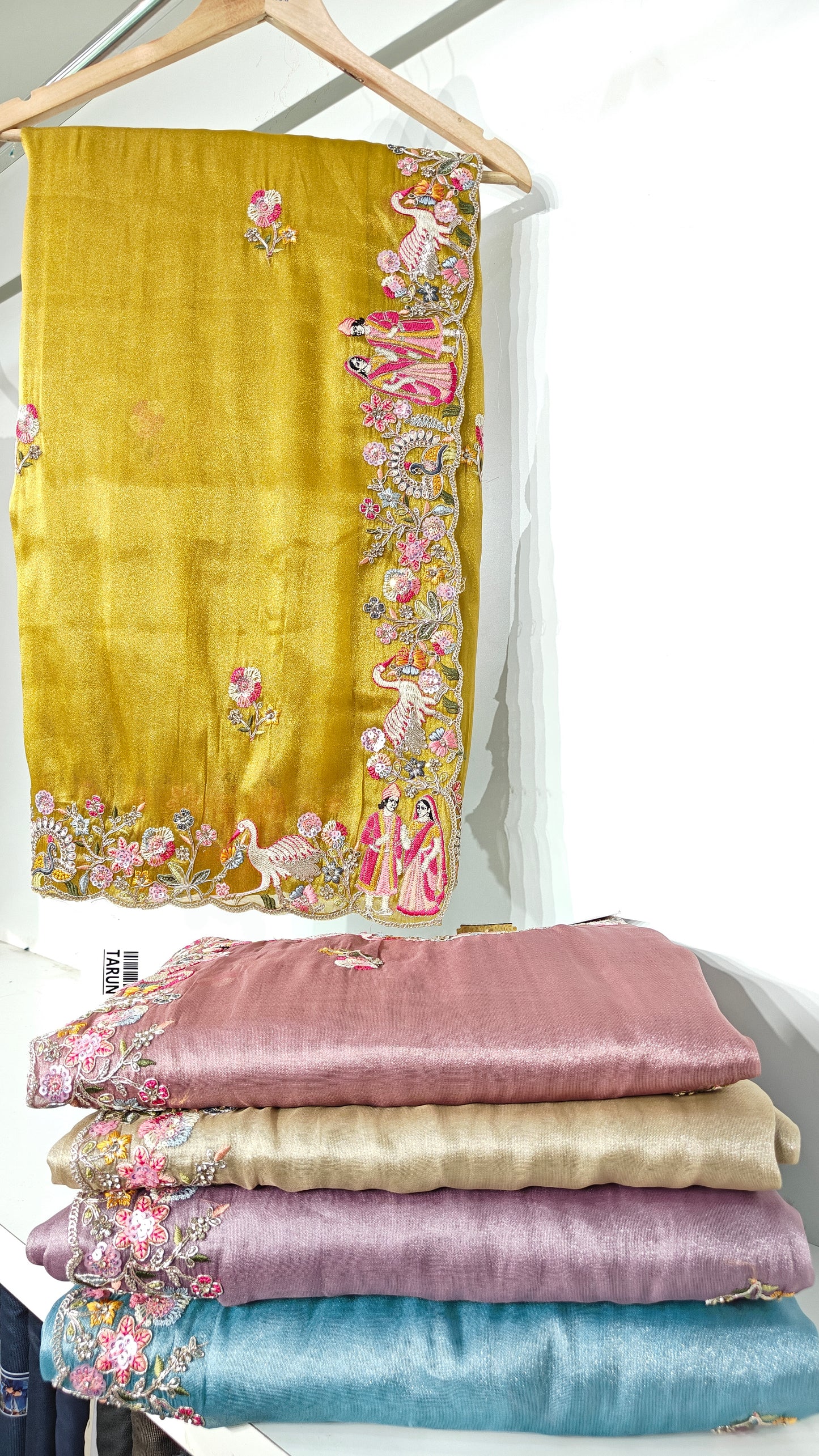Golden Yellow Organza Sequins Dulha-Dulhan Work Saree