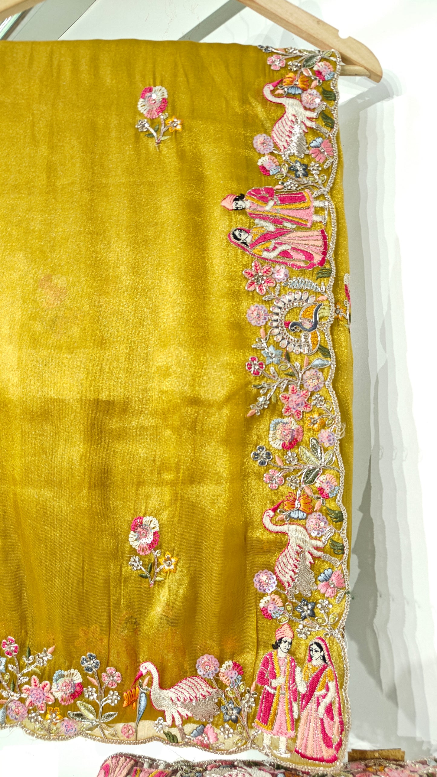 Golden Yellow Organza Sequins Dulha-Dulhan Work Saree