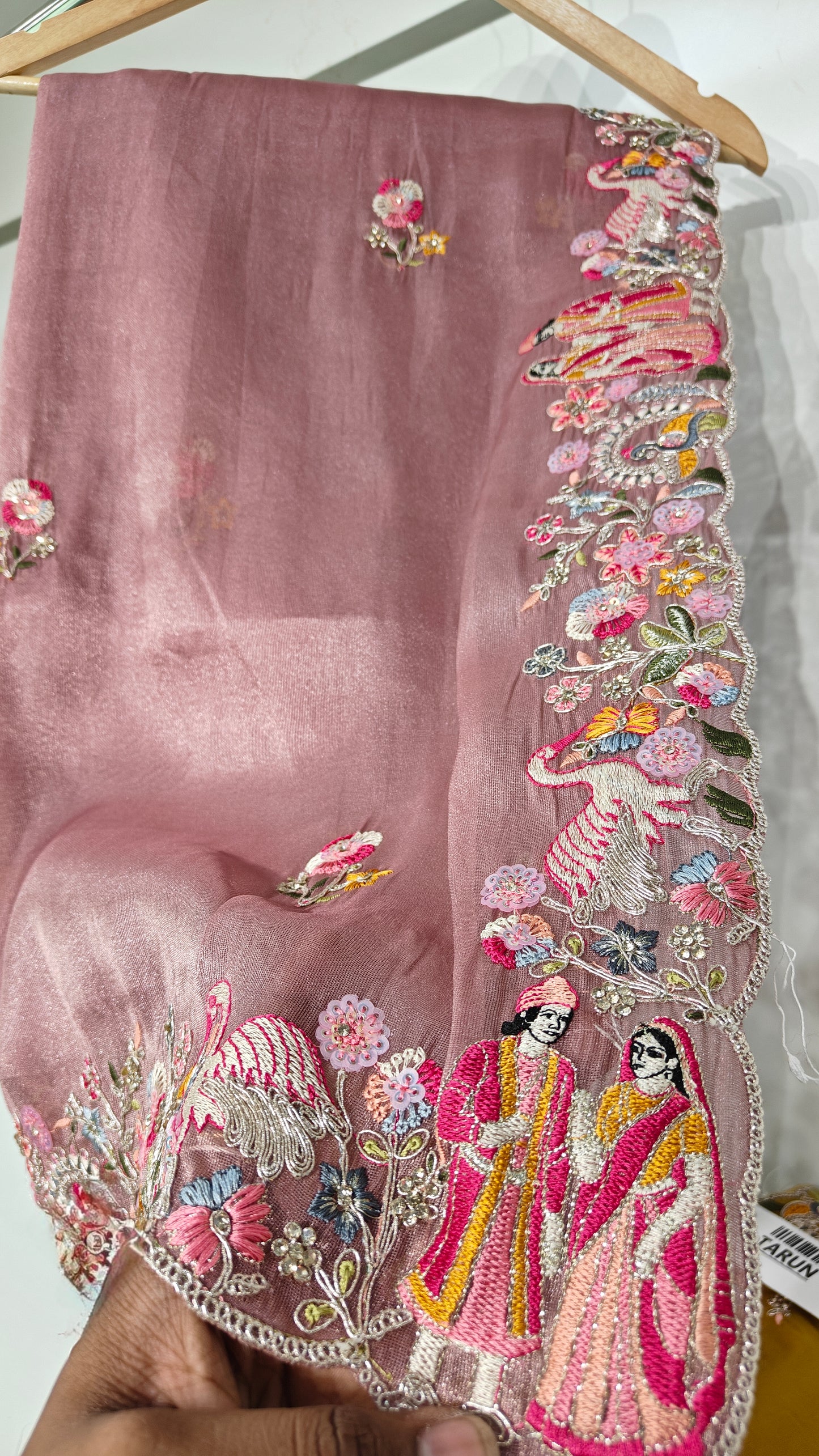 Rose Pink Organza Sequins Dulha-Dulhan Work Saree