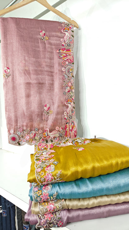 Rose Pink Organza Sequins Dulha-Dulhan Work Saree