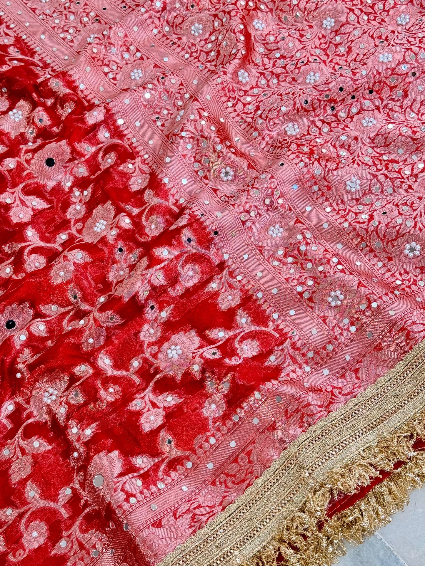 Red Banarasi Soft Maharani Glass Tissue Silk Saree