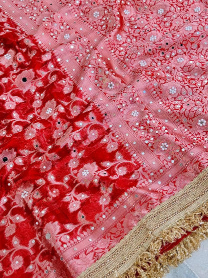 Red Banarasi Soft Maharani Glass Tissue Silk Saree
