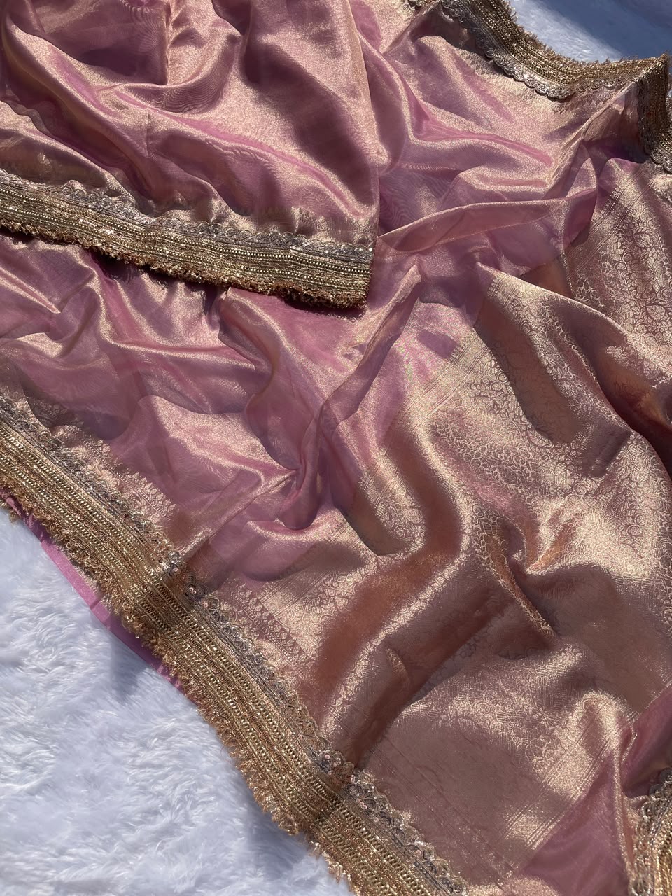 Pink Banarasi Soft Glass Tissue Silk Saree
