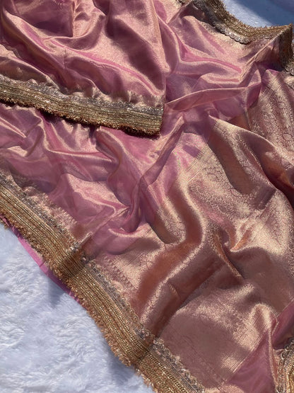 Pink Banarasi Soft Glass Tissue Silk Saree