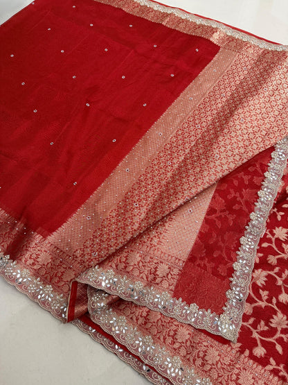 Red Banarasi Soft Tissue Silk Saree