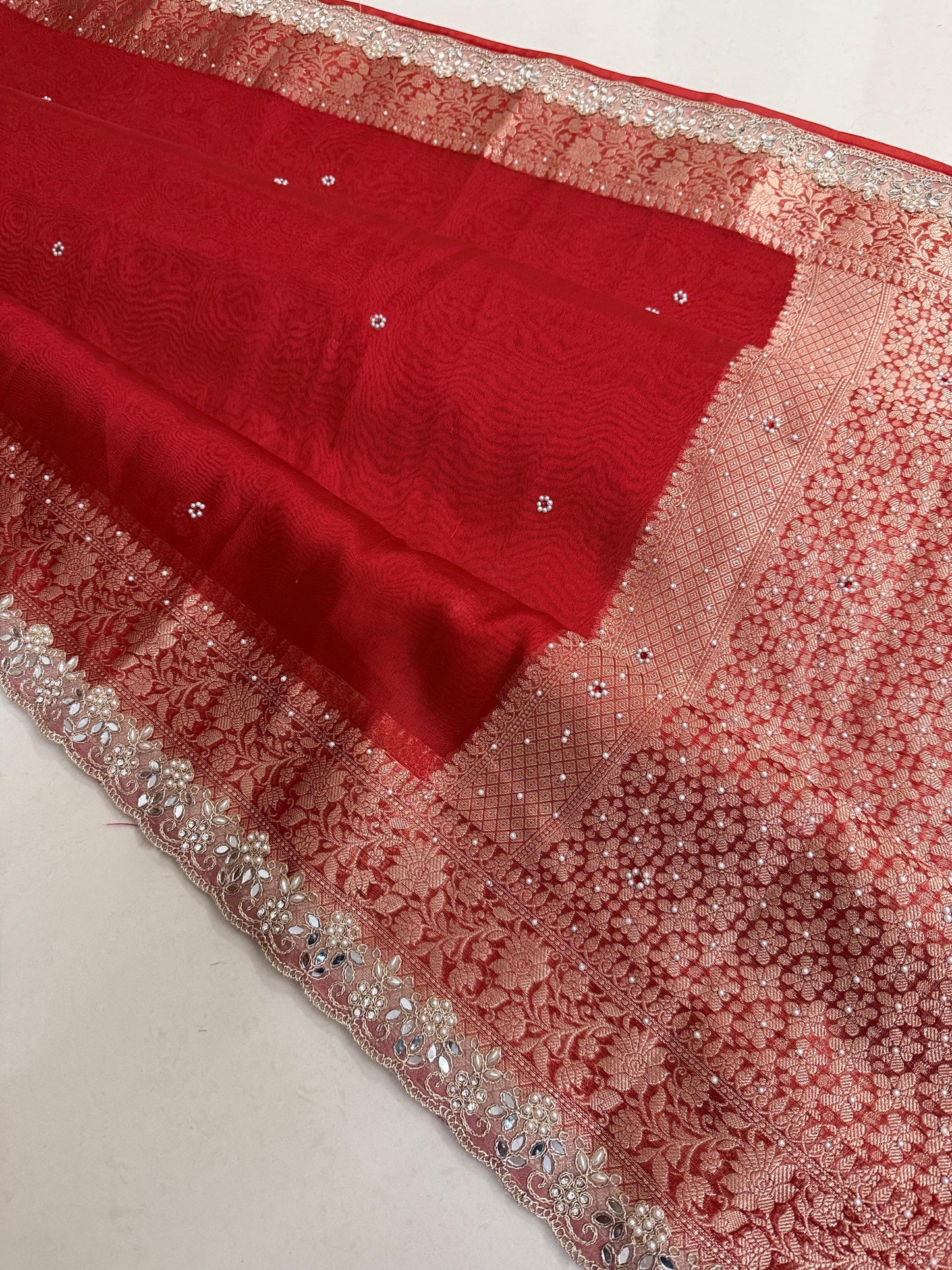 Red Banarasi Soft Tissue Silk Saree