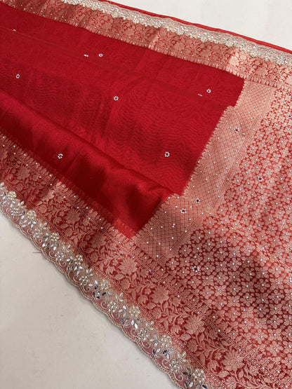 Red Banarasi Soft Tissue Silk Saree