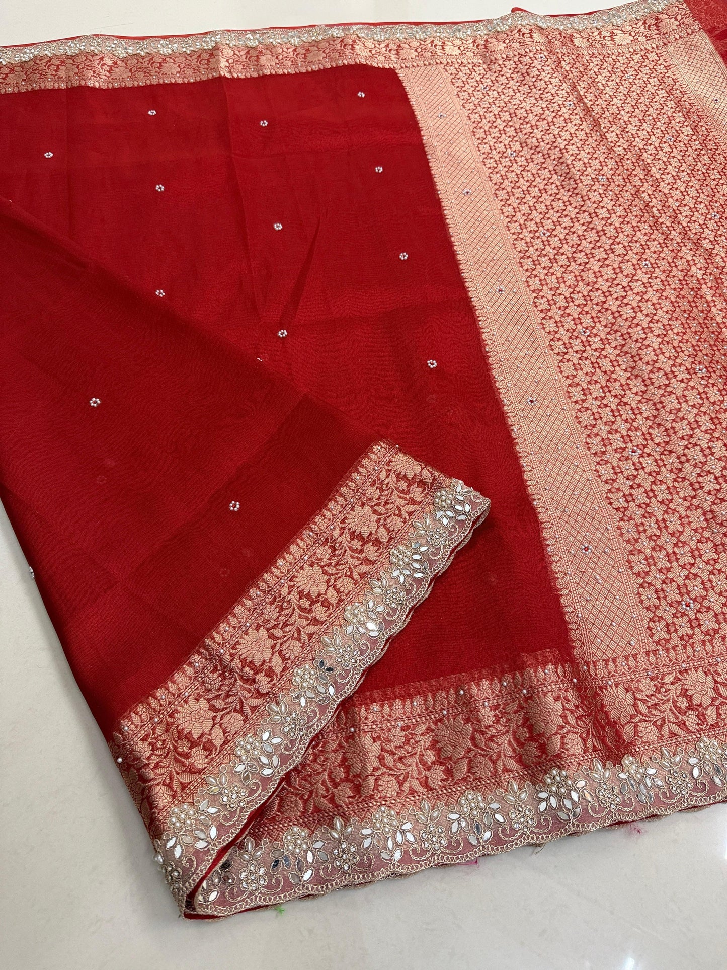 Red Banarasi Soft Tissue Silk Saree