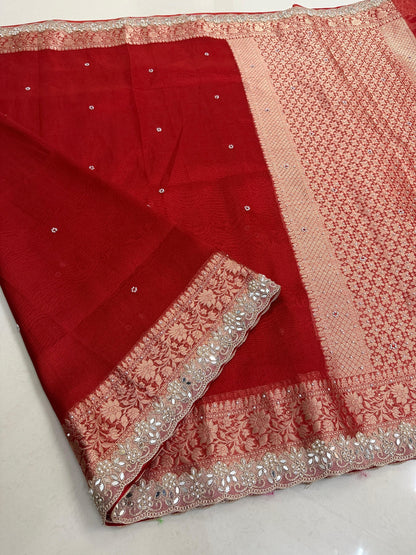 Red Banarasi Soft Tissue Silk Saree