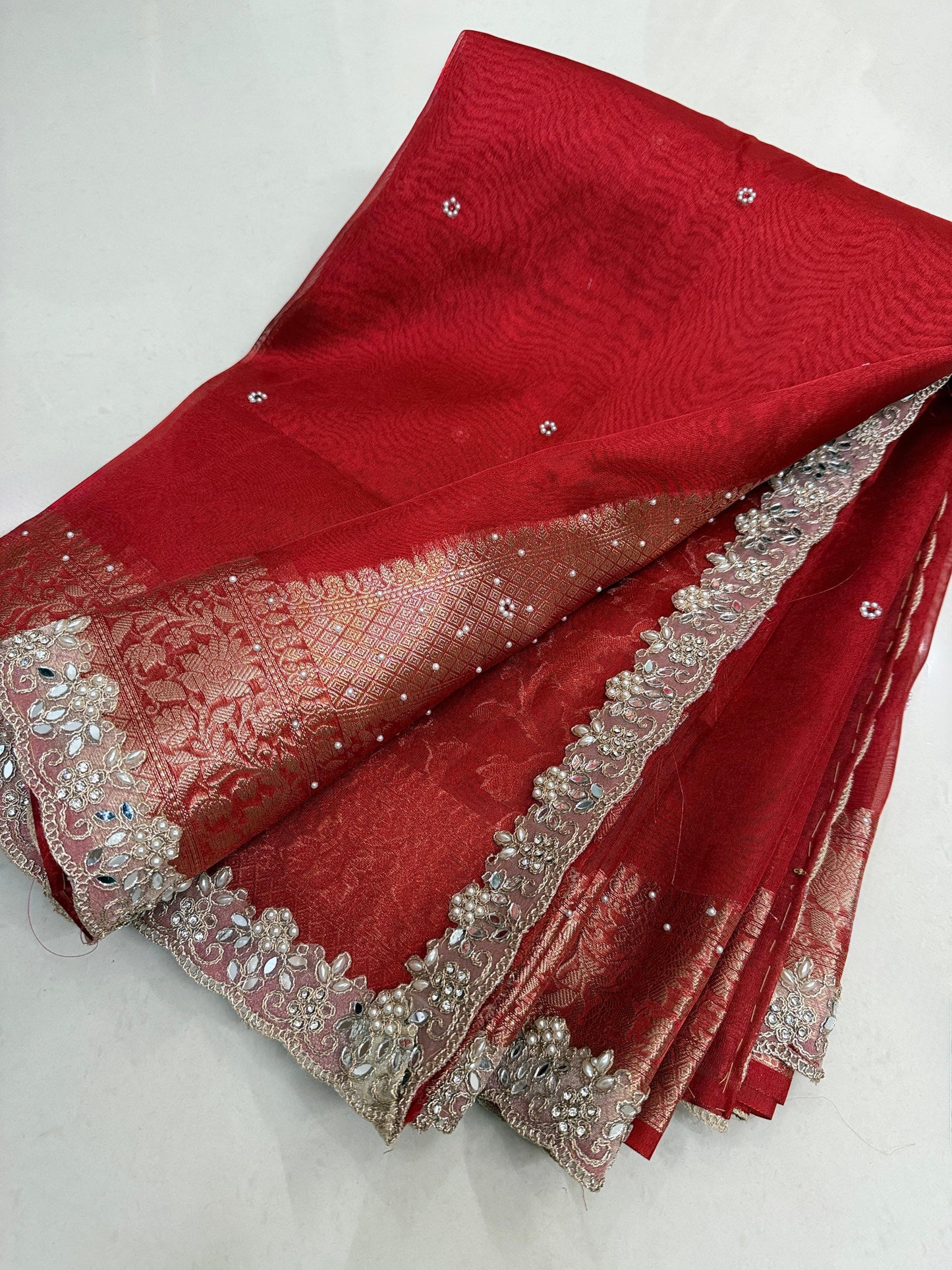 Red Banarasi Soft Tissue Silk Saree