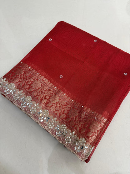 Red Banarasi Soft Tissue Silk Saree