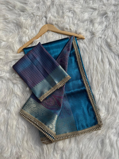 Sky Blue Soft Tissue Pashmina Silk Saree