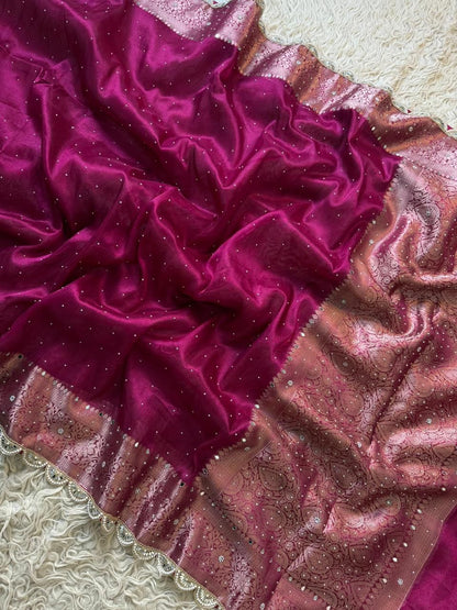 Rani Pink Banarasi soft tissue silk Saree