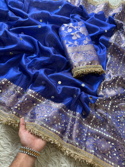 Blue Banarasi Soft Tissue Silk Saree