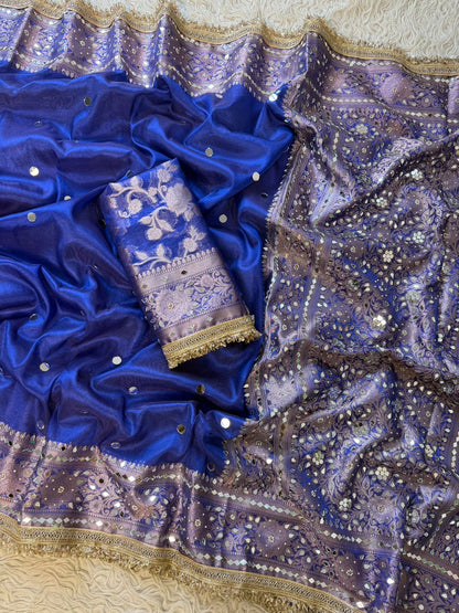 Blue Banarasi Soft Tissue Silk Saree