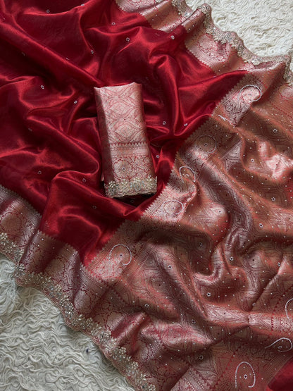 Red Banarasi Soft Tissue Silk Saree
