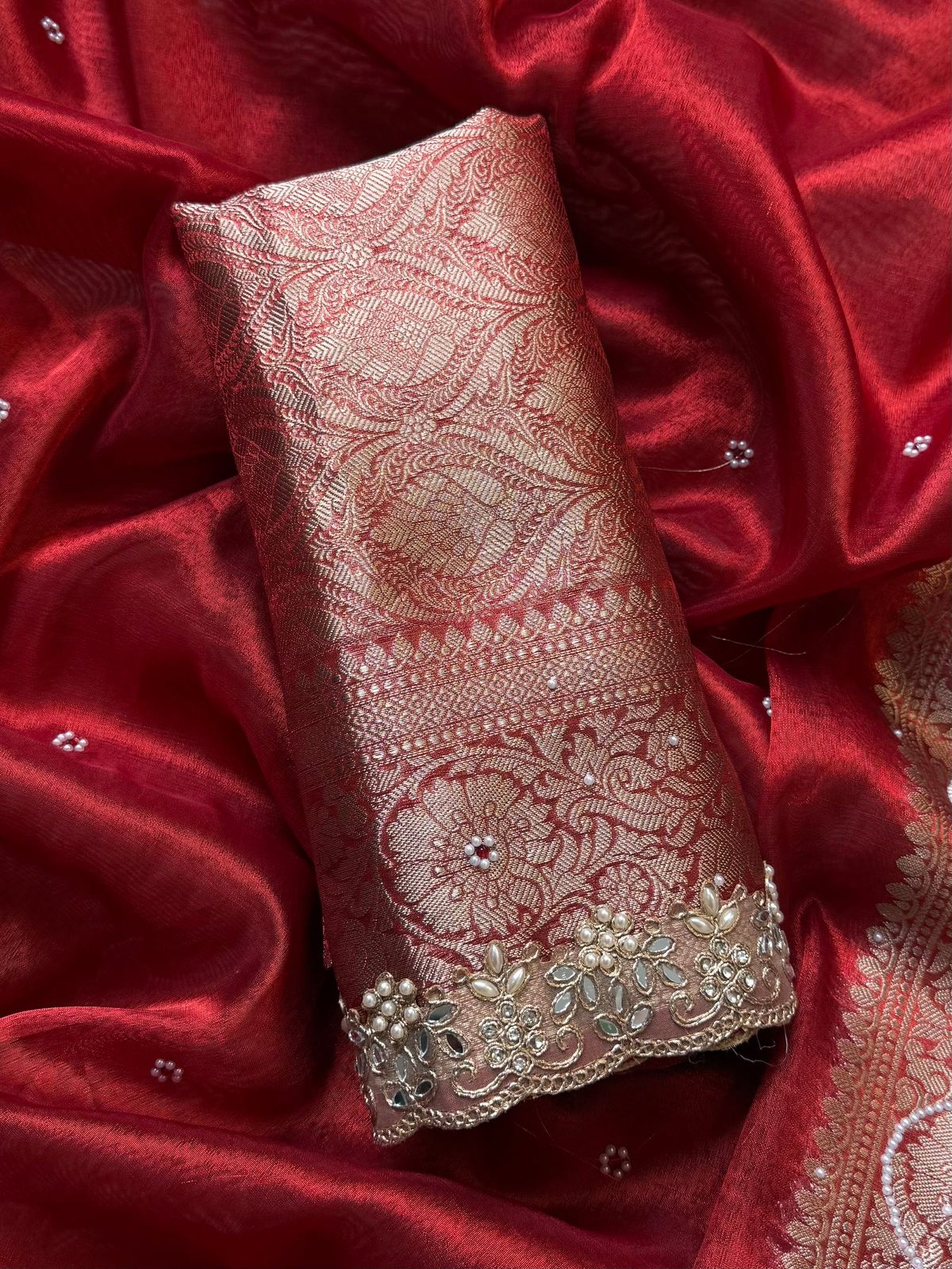 Red Banarasi Soft Tissue Silk Saree