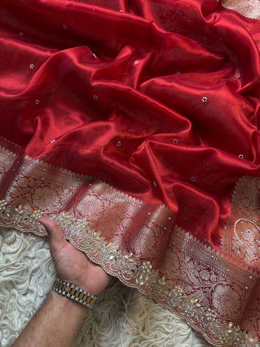 Red Banarasi Soft Tissue Silk Saree