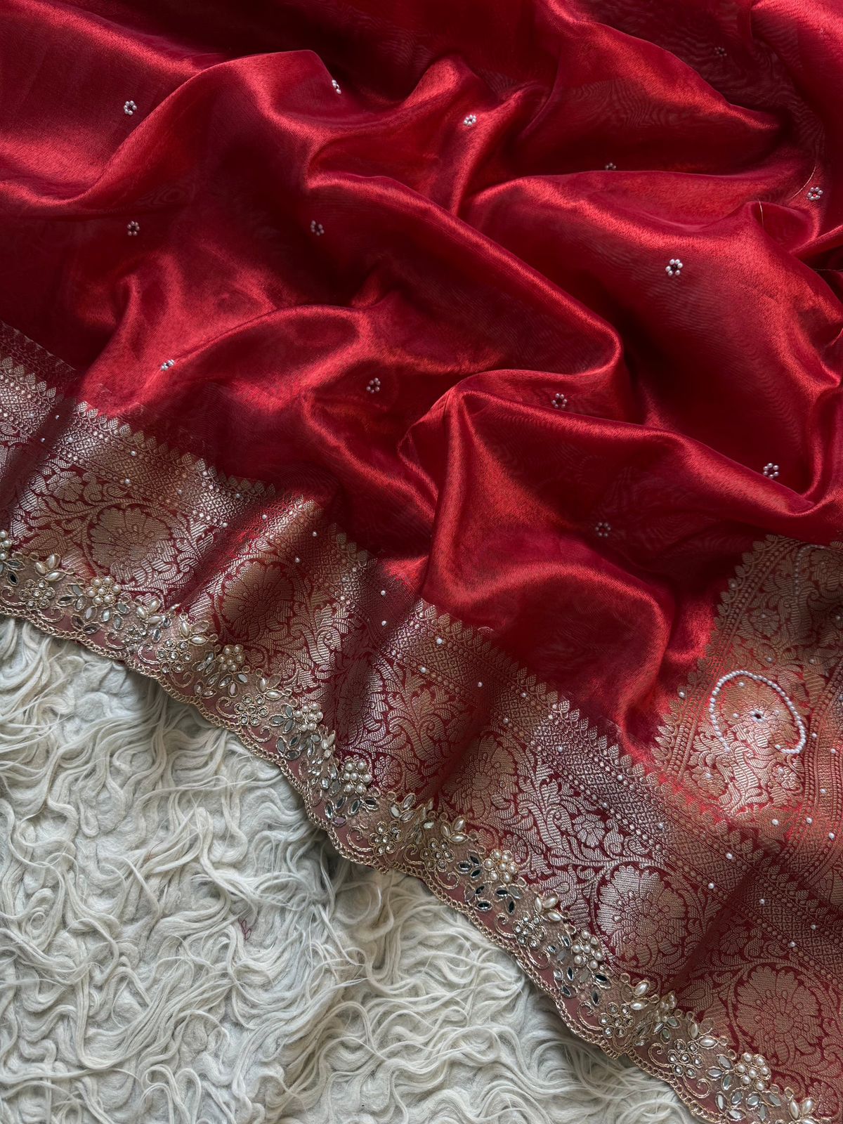 Red Banarasi Soft Tissue Silk Saree