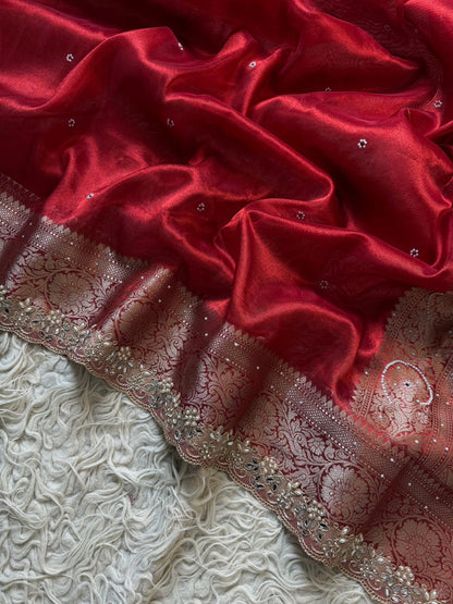 Red Banarasi Soft Tissue Silk Saree