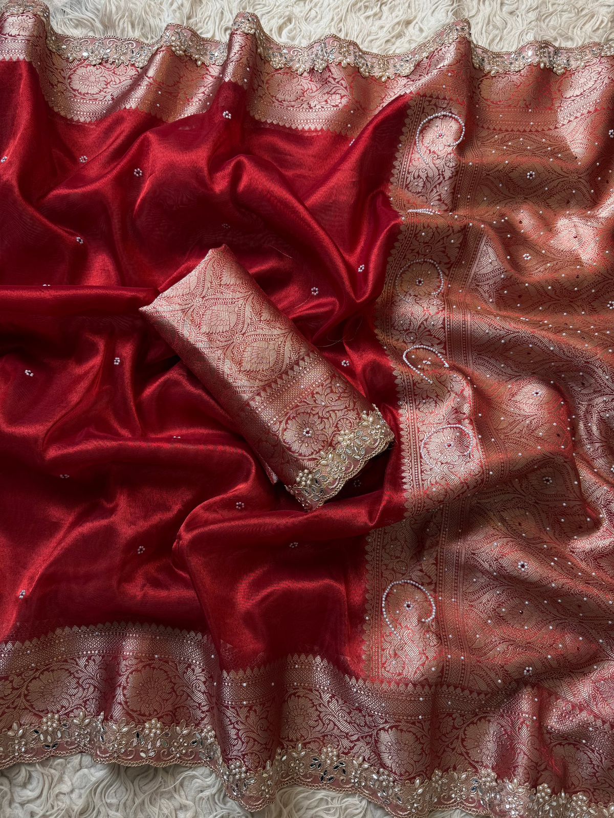 Red Banarasi Soft Tissue Silk Saree