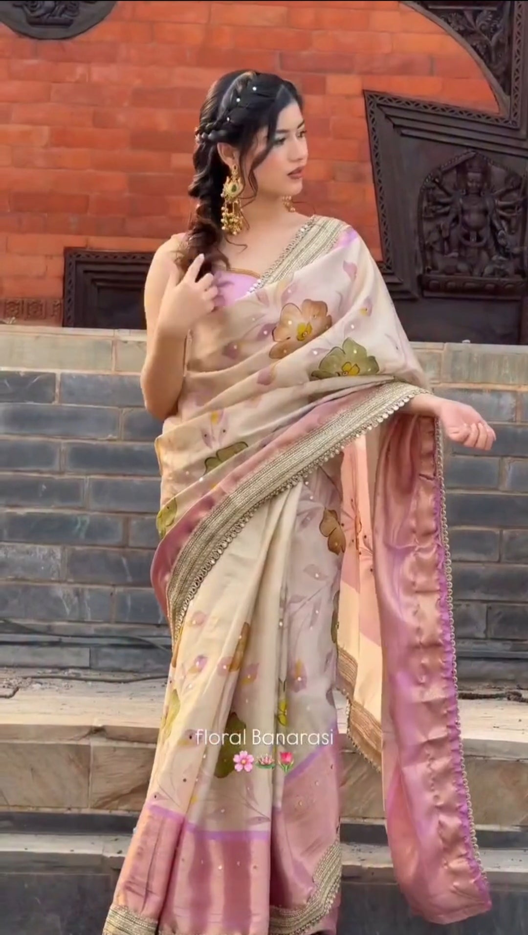 Beige Soft Banarasi Katan tissue silk