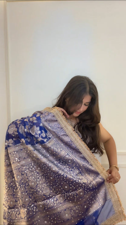 Royal Blue Banarasi Soft Jaal Tissue Silk Saree