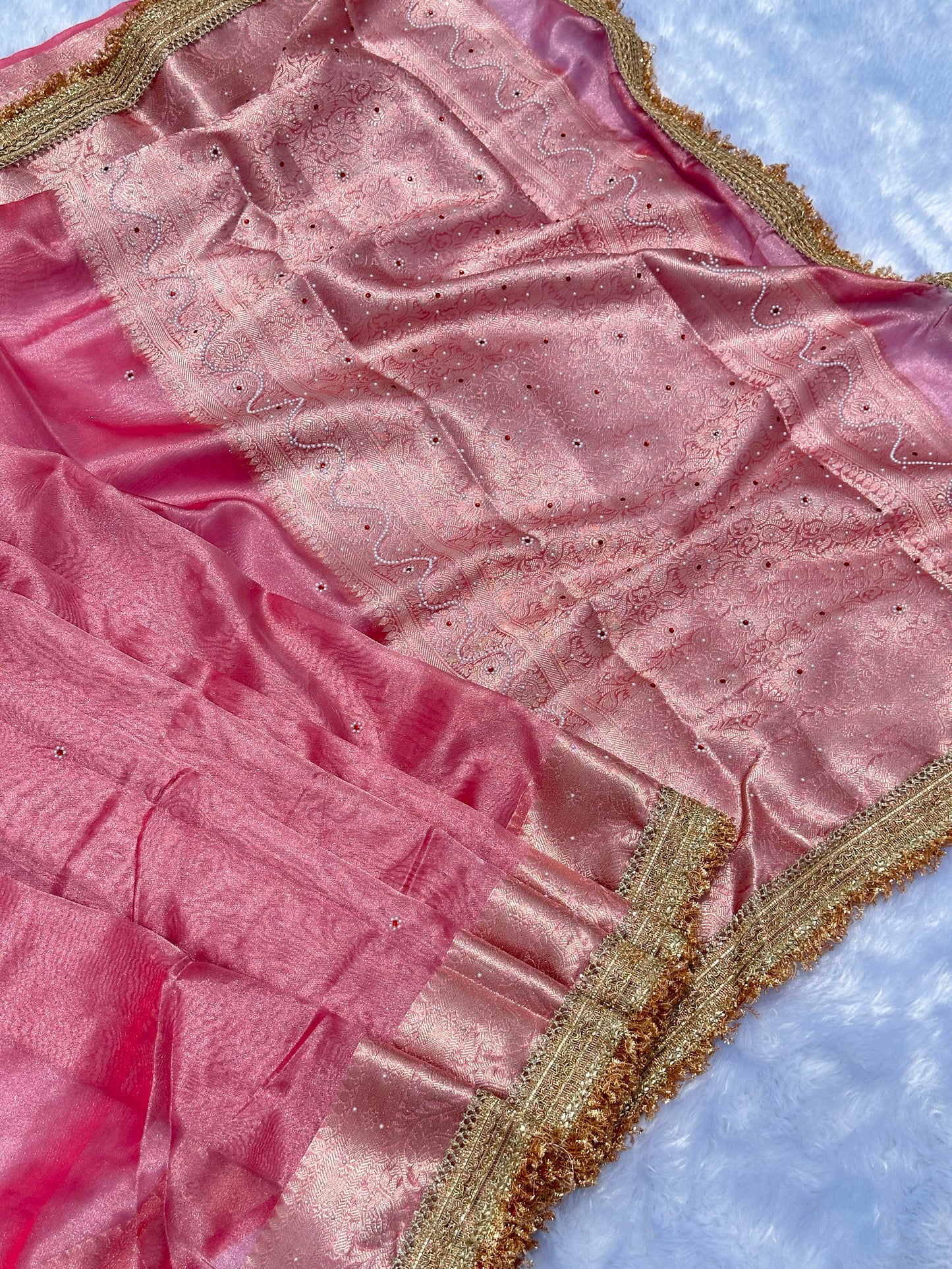 Powder Pink Banarasi Soft Maharani Glass Tissue Silk Saree
