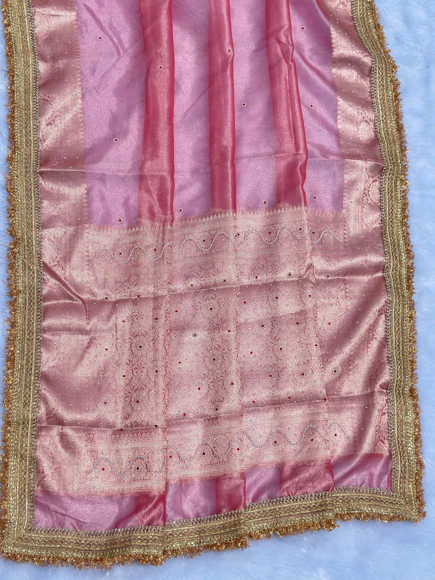 Powder Pink Banarasi Soft Maharani Glass Tissue Silk Saree