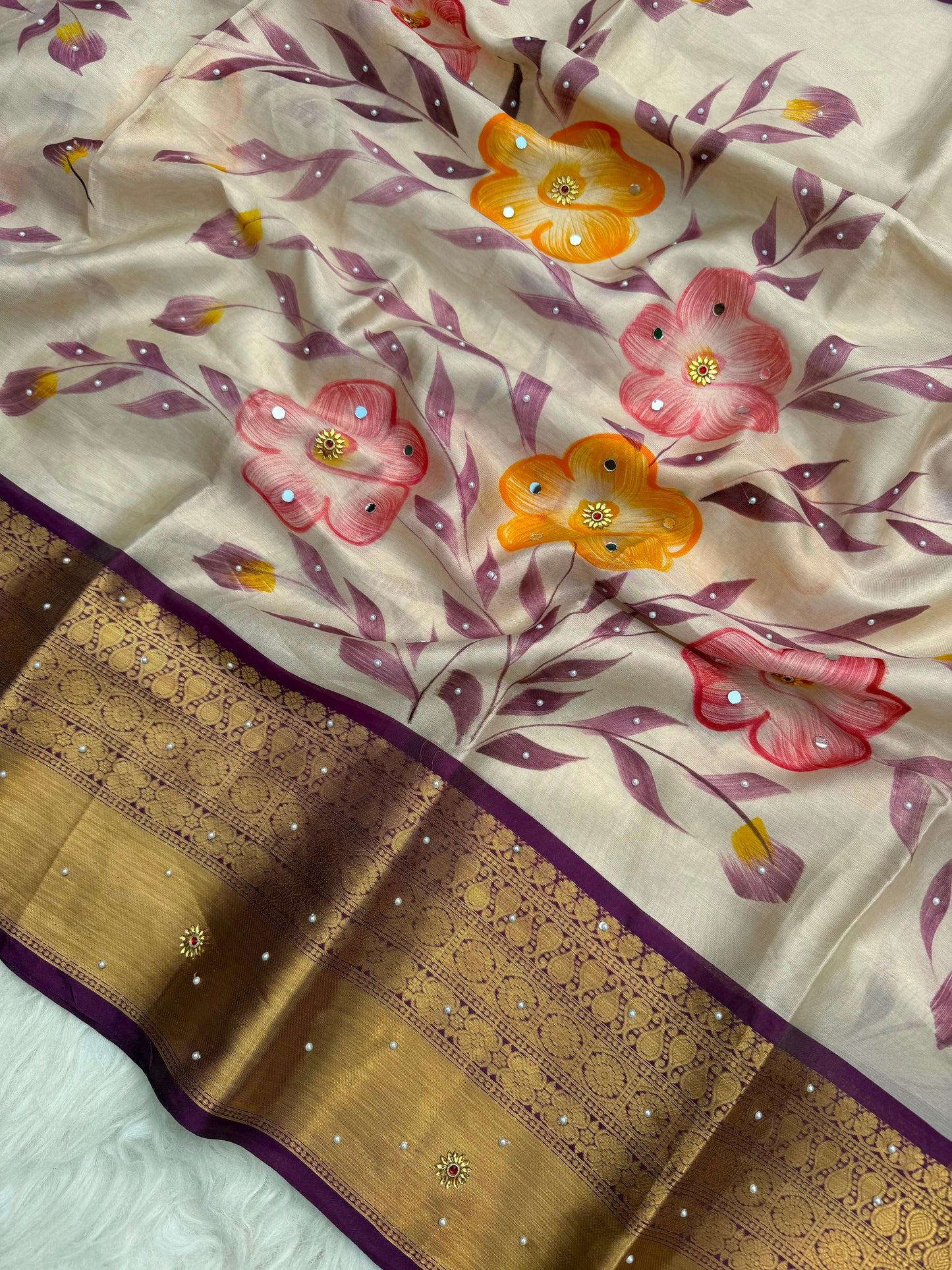 Gulnaar Blossom – Banarasi Mirror Tissue Silk Saree