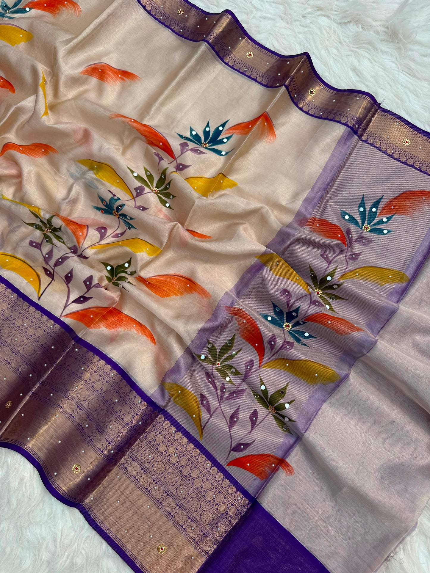 Noor Blossom – Banarasi Mirror Tissue Silk Saree