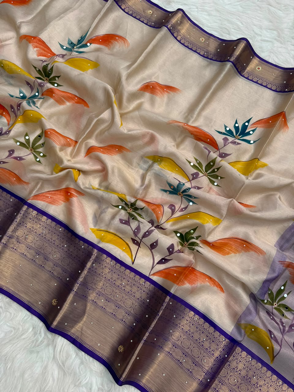 Noor Blossom – Banarasi Mirror Tissue Silk Saree