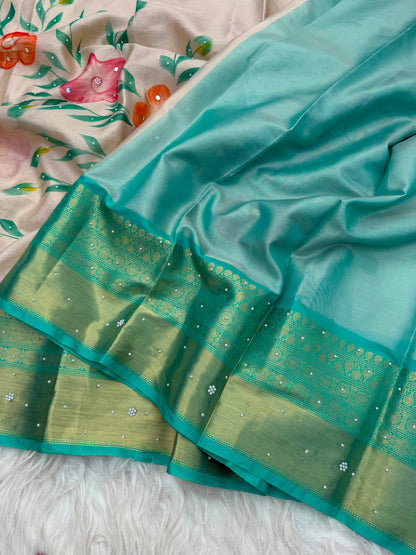 Vanya Blossom – Banarasi Mirror Tissue Silk Saree