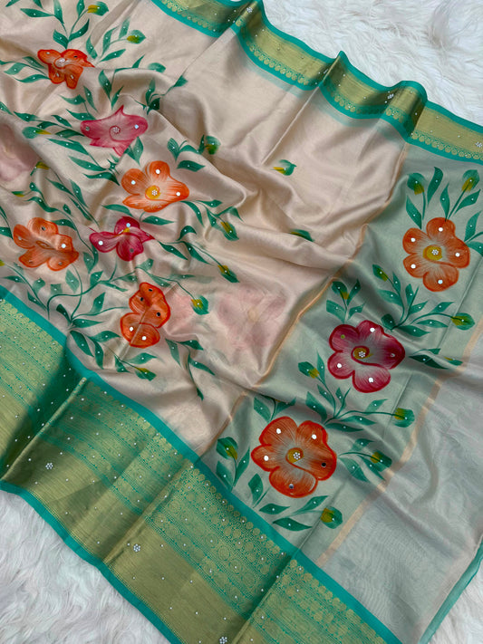 Vanya Blossom – Banarasi Mirror Tissue Silk Saree
