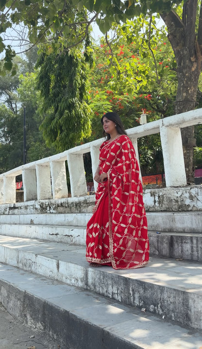 Red Gotta Patti Saree