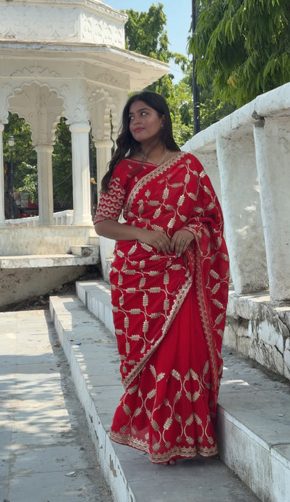 Red Gotta Patti Saree