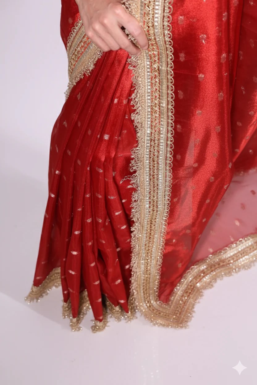 Red Banarasi Soft Tissue Silk Saree