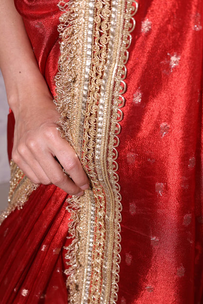 Red Banarasi Soft Tissue Silk Saree