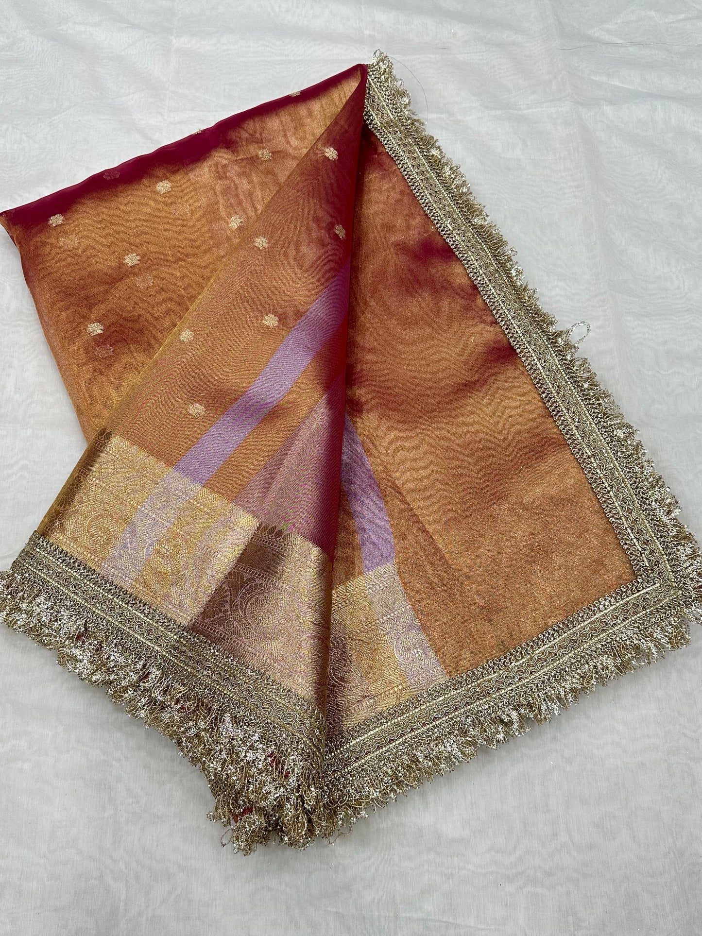Rust Orange Banarasi Soft Tissue Silk Saree