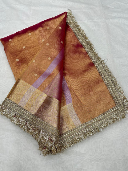 Rust Orange Banarasi Soft Tissue Silk Saree