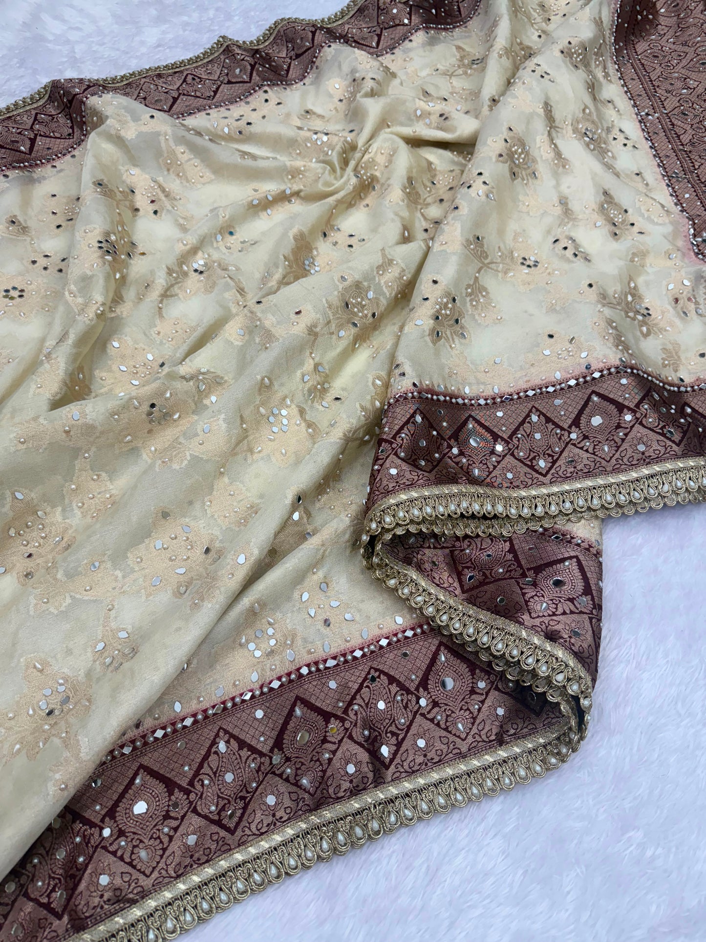 Champagne Beige Banarasi Warm Silk Saree