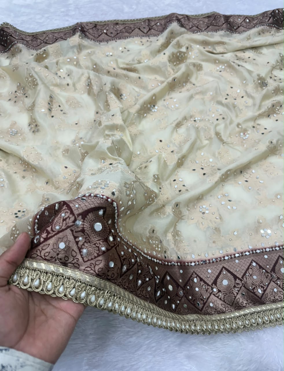 Champagne Beige Banarasi Warm Silk Saree