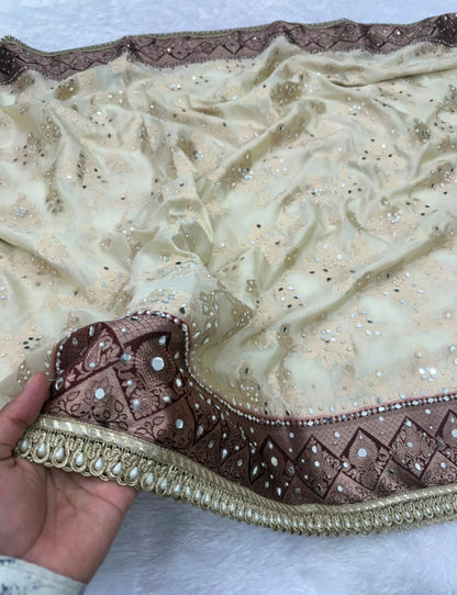Champagne Beige Banarasi Warm Silk Saree