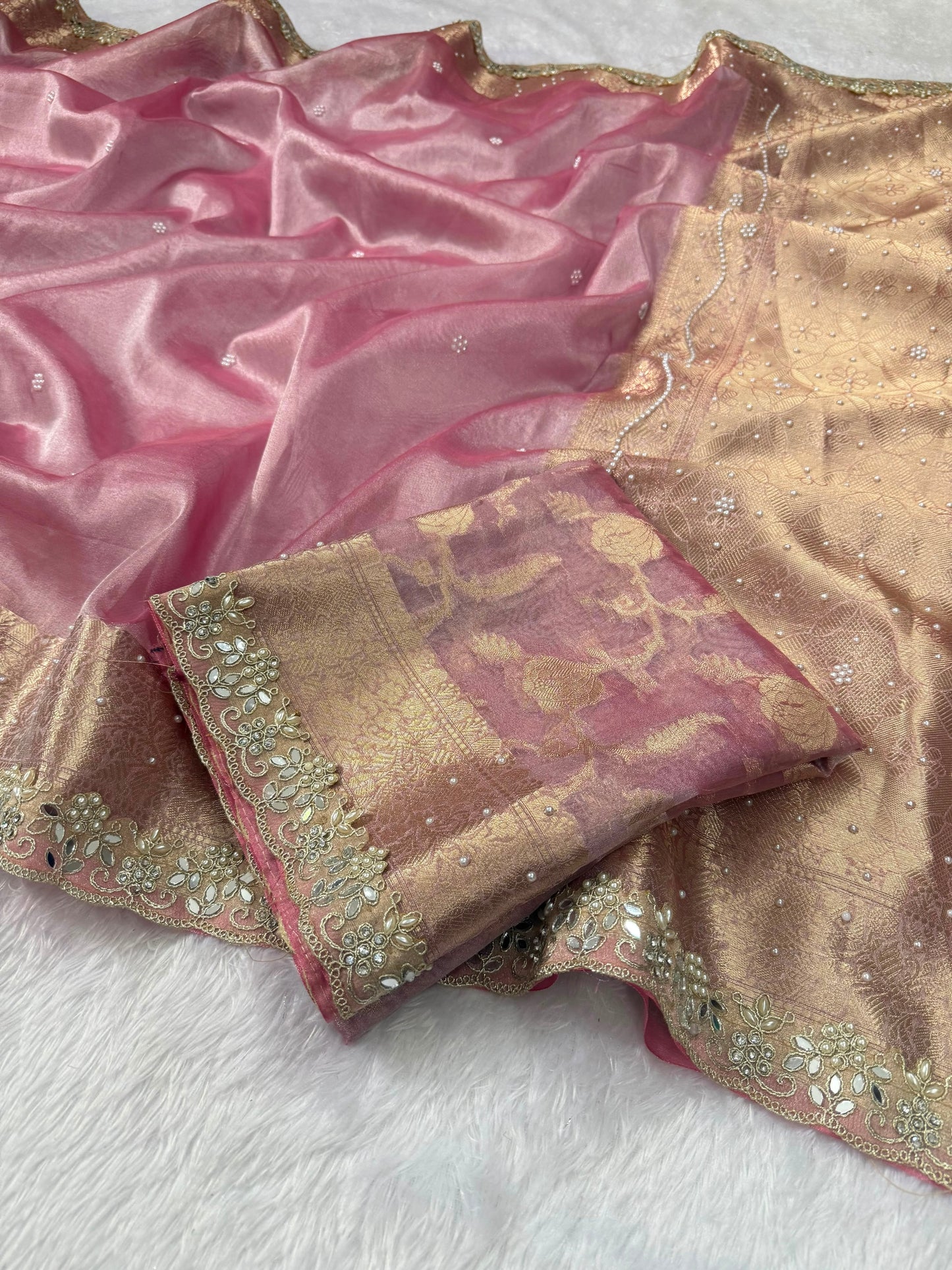 Pink Banarasi Soft Tissue Silk Saree