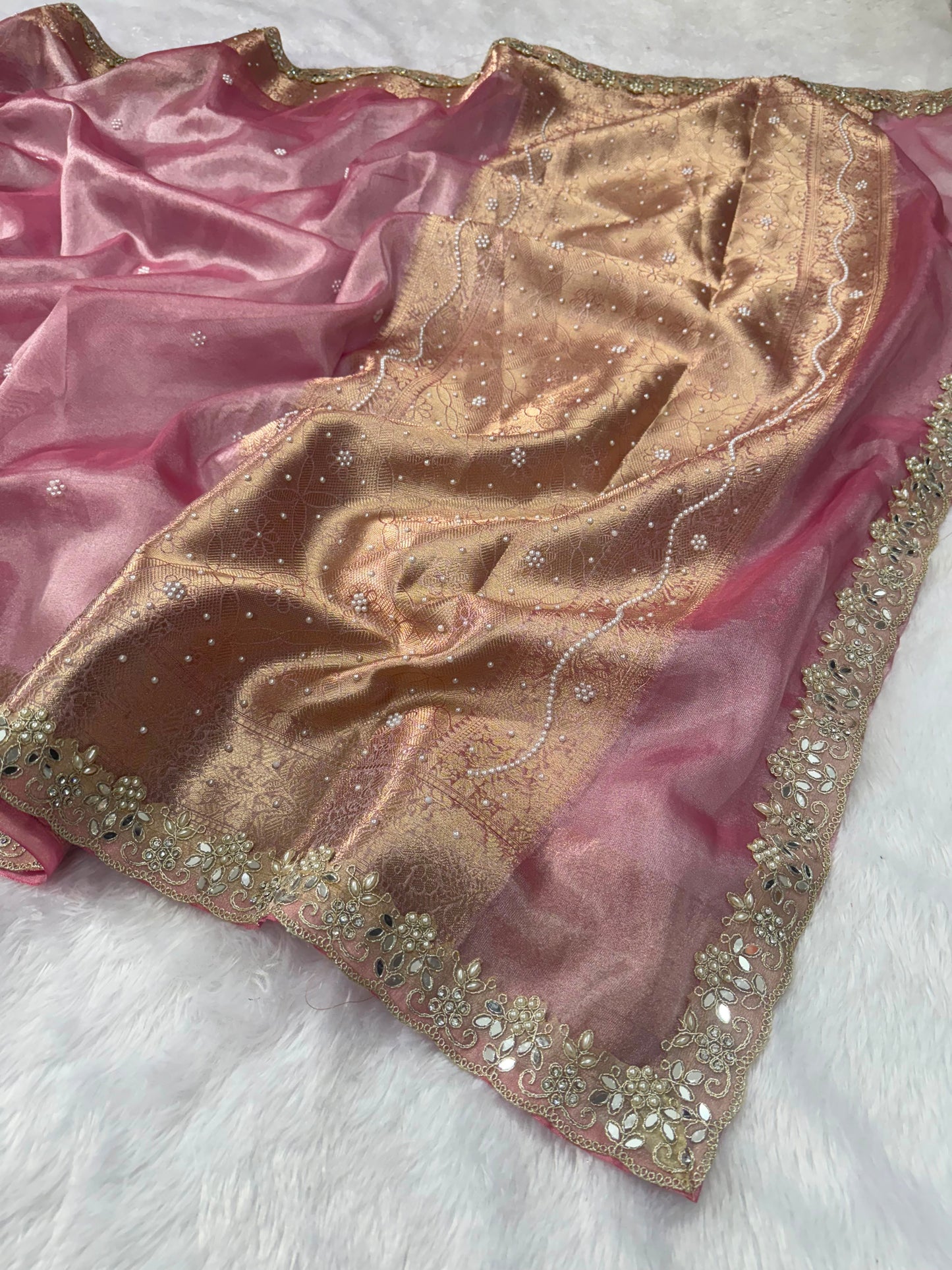 Pink Banarasi Soft Tissue Silk Saree