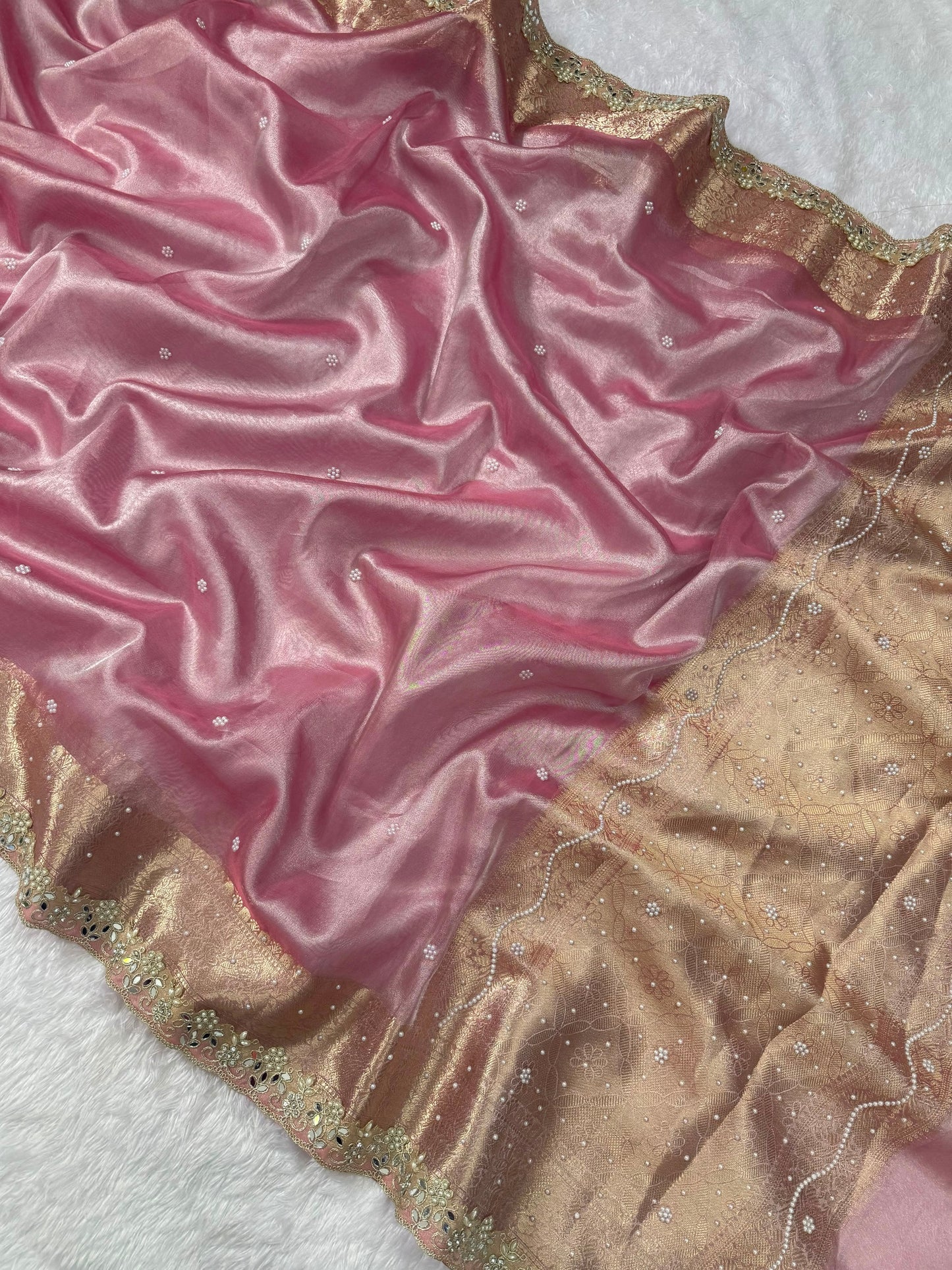 Pink Banarasi Soft Tissue Silk Saree