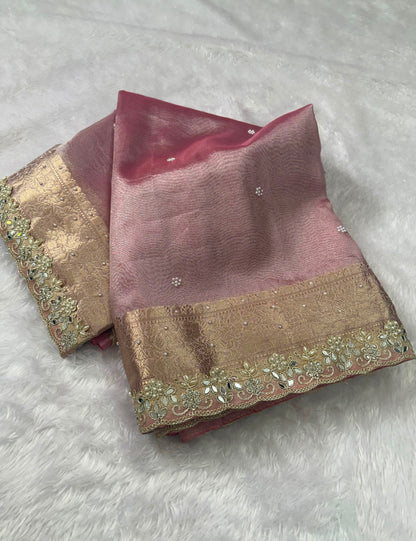 Pink Banarasi Soft Tissue Silk Saree